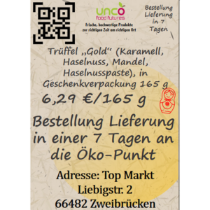 Trüffel "Gold" (Karamell, Haselnuss, Mandel, Haselnusspaste), in Geschenkverpackung 165 g (Copy)